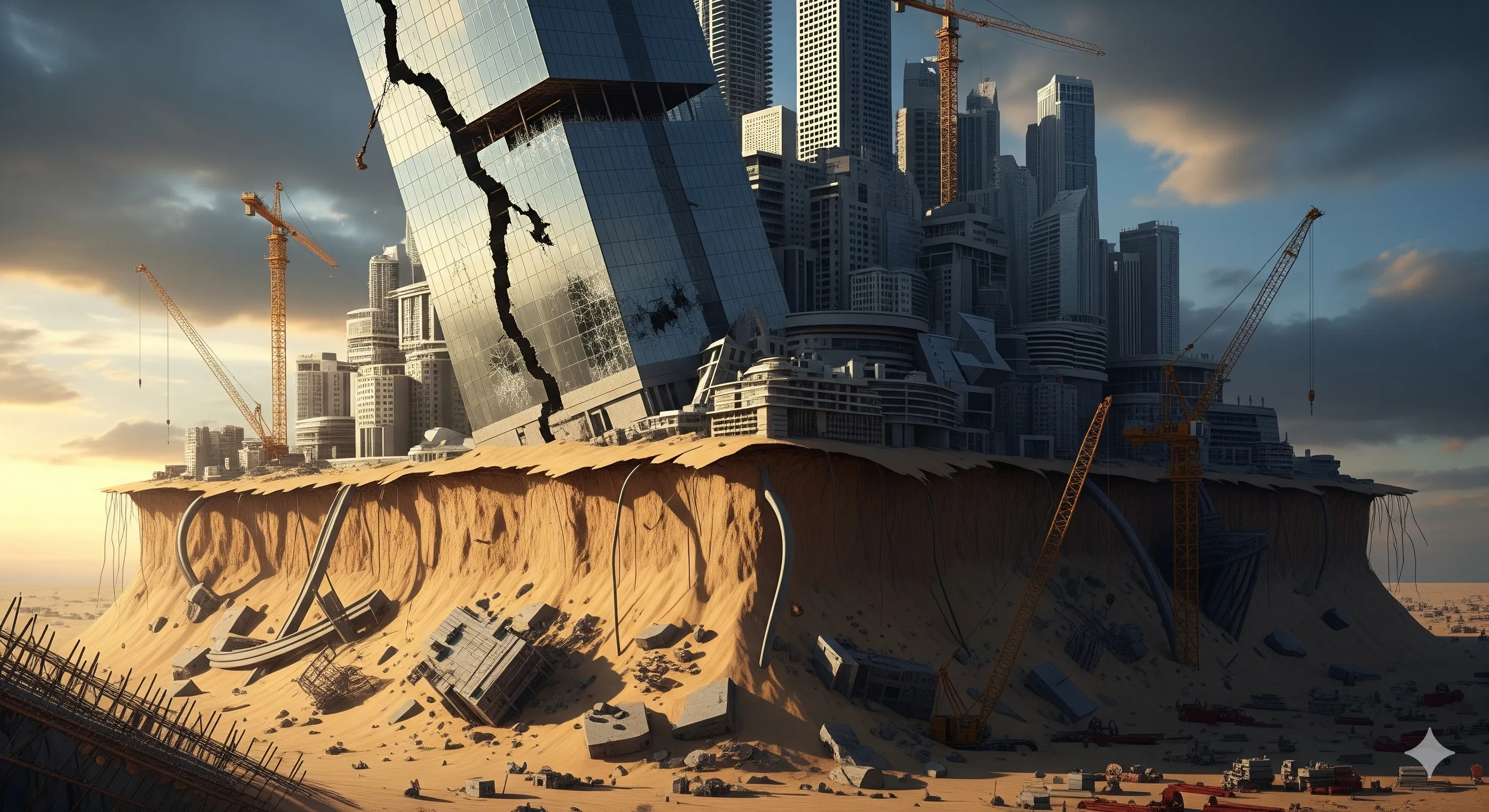 Eine moderne Stadt, auf Sand gebaut und dem Untergang geweiht.